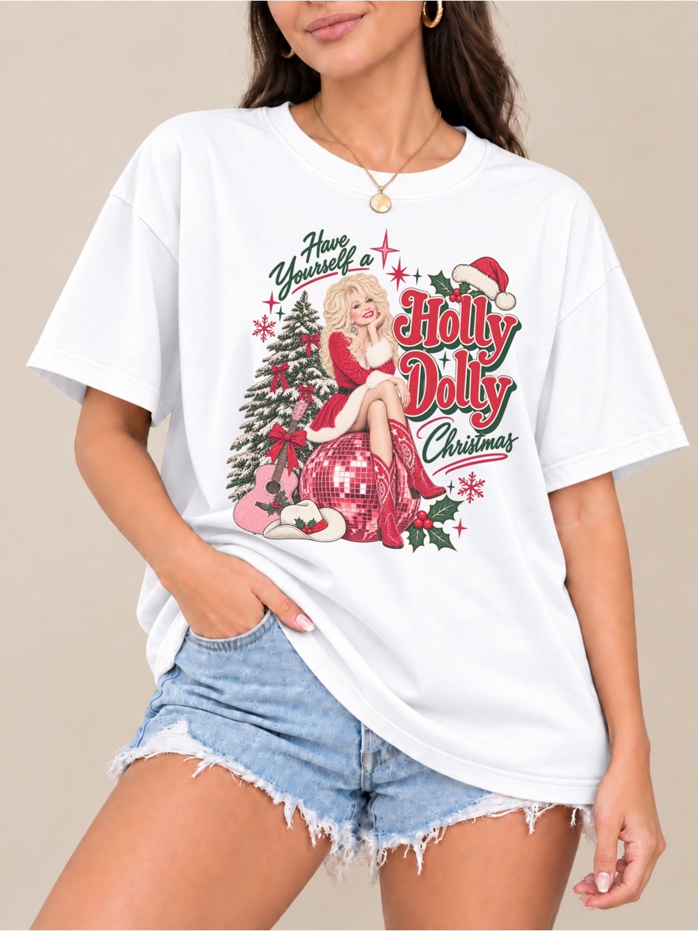 Holly Dolly Christmas Graphic Tee Country Music Unisex T-shirt